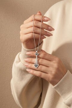 Balık Kılçığı Model Unisex Gümüş Kolye