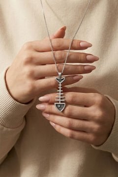 Balık Kılçığı Model Unisex Gümüş Kolye