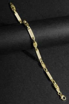 Taşlı Walter Model Gümüş 5,80 mm Genişlik Bileklik 18 Cm - Altın Rengi