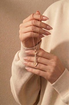 Balık Kılçığı Model Unisex Gümüş Kolye Rose Rengi