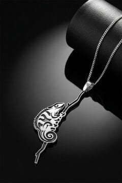 Bukalemun Model Gümüş Unisex Kolye