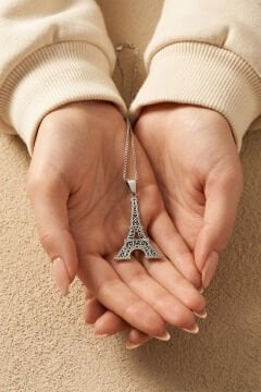 Eyfel Kulesi Model Gümüş Kolye