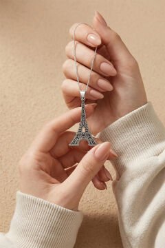 Eyfel Kulesi Model Gümüş Kolye
