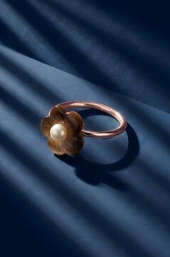 Sedefli Papatya Model Sedef Ve İnci Taşlı Minimal Kadın Yüzük 17 - Rose Rengi