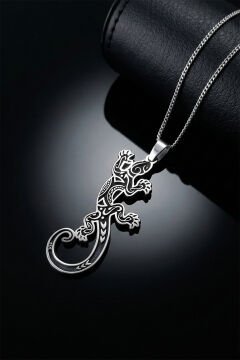 Kertenkele Model Gümüş Unisex Kolye