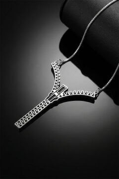 Fermuar Model Gümüş Unisex Kolye