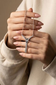 Fermuar Model Gümüş Unisex Kolye