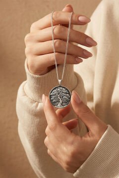 Hayat Ağacı Model Gümüş Unisex Kolye