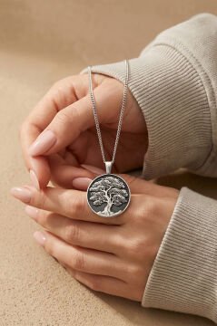 Hayat Ağacı Model Gümüş Unisex Kolye