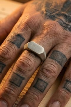 Yatay Altıgen Model Gümüş Erkek Şövalye Yüzüğü