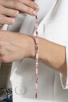 Taşlı Walter Model Gümüş 5,80 mm Genişlik Bileklik 21 Cm - Rose Rengi