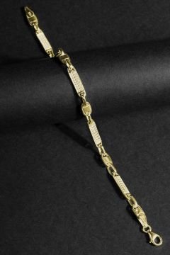 Taşlı Walter Model Gümüş 5,80 mm Genişlik Bileklik 22 Cm - Altın Rengi