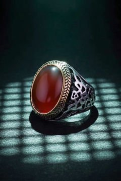 Akik Taşlı Gümüş Erkek Yüzük