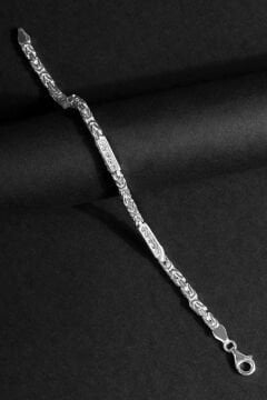 Taşlı Kare Kral Model Gümüş 4,50 mm Genişlik Bileklik