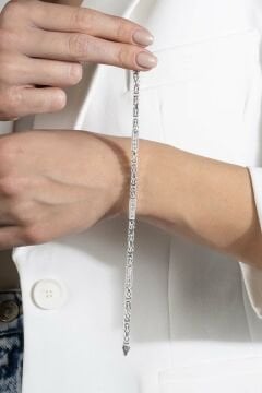 Taşlı Kare Kral Model Gümüş 4,50 mm Genişlik Bileklik