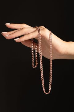 Gurmet Model Gümüş Zincir 5,40 mm Genişlik 65 Cm - Rose Rengi