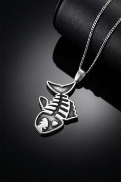 Pirana Balığı Model Gümüş Unisex Kolye