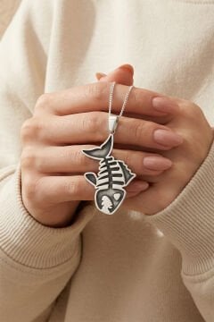 Pirana Balığı Model Gümüş Unisex Kolye