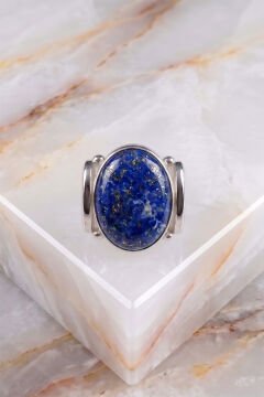 Yalın Model Lapis Lazuli Taşlı Sade Parlak Gümüş Erkek Yüzük 28 - Gümüş Rengi