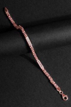 Taşlı Kare Kral Model Gümüş 4,50 mm Genişlik Bileklik 17 Cm - Rose Rengi