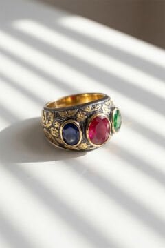 Karışık Renk Zirkon Özel Tasarım Siyah Rodaj Kaplamalı Üç Taşlı Gümüş Yüzük