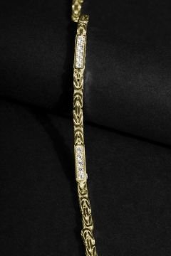 Taşlı Kare Kral Model Gümüş 4,50 mm Genişlik Bileklik 19 Cm - Altın Rengi