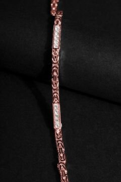 Taşlı Kare Kral Model Gümüş 4,50 mm Genişlik Bileklik 19 Cm - Rose Rengi