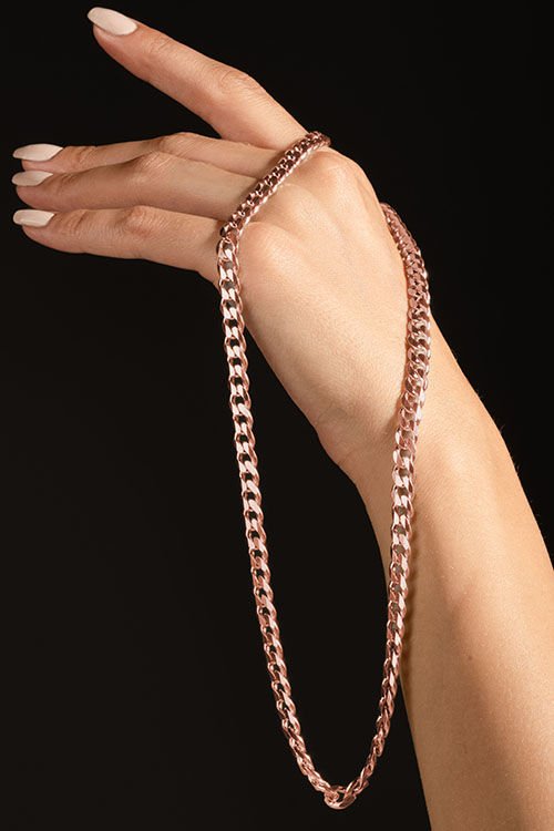 Gurmet Model Gümüş Zincir 6,60 mm Genişlik 55 Cm - Rose Rengi