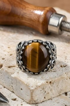 Kadim Model El İşi Kaplangözü Taşlı Gümüş Yüzük