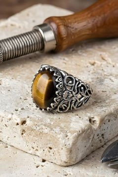 Kadim Model El İşi Kaplangözü Taşlı Gümüş Yüzük