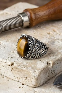 Kadim Model El İşi Kaplangözü Taşlı Gümüş Yüzük