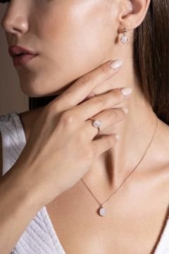 Doğal Ay Taşı Taşlı Minimal Gümüş Kadın Takı Seti Rose Rengi - 9