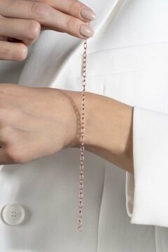 Oval Doch Model Gümüş 3,35 mm Genişlik Bileklik 16 Cm - Rose Rengi