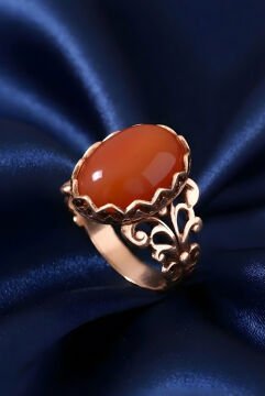 Rumi Model Akik Taşlı El İşi Gümüş Yüzük 20 - Rose Rengi