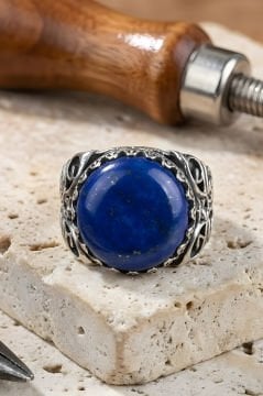Kadim Model El İşi Lapis Lazuli Taşlı Gümüş Yüzük
