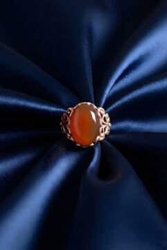 Rumi Model Akik Taşlı El İşi Gümüş Yüzük 24 - Rose Rengi