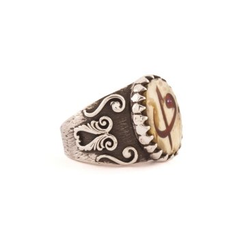 Damla Kehribar Üzeri Bağa Kakma Vav Elif Yüzük