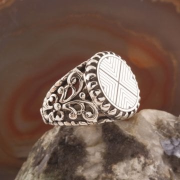 Gümüş Üzerine Halveti Tac-ı Şerifi El İşi Yüzük