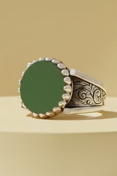 Yeşil Akik Taşlı Payidar Model Gümüş Yüzük