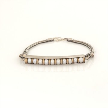 İnci Taşlı El İşi Gümüş Bileklik