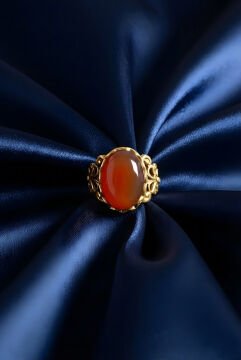 Rumi Model Akik Taşlı El İşi Gümüş Yüzük 15 - Altın Rengi