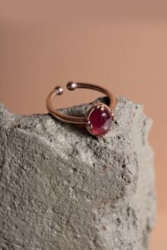 Doğal Yakut Taşlı Minimal Gümüş Ayarlanabilir Kadın Yüzük Rose Rengi - 20