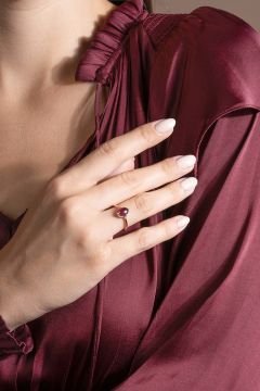 Doğal Yakut Taşlı Minimal Gümüş Ayarlanabilir Kadın Yüzük Rose Rengi - 20