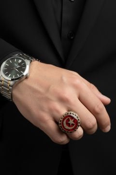 Ay Yıldız Mineli Gravür Sarmaşık Model Yüzük