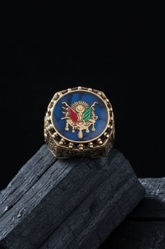 Devlet Arması Mineli Gravür Sarmaşık Model Yüzük