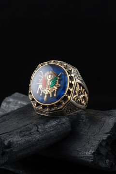 Devlet Arması Mineli Gravür Sarmaşık Model Yüzük