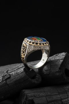 Devlet Arması Mineli Gravür Sarmaşık Model Yüzük