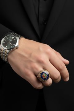 Devlet Arması Mineli Gravür Sarmaşık Model Yüzük