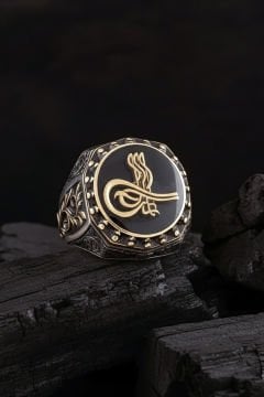 Tuğra Mineli Gravür Sarmaşık Model Gümüş Yüzük