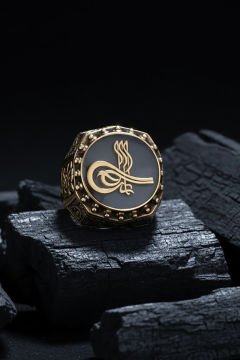 Tuğra Mineli Gravür Sarmaşık Model Gümüş Yüzük